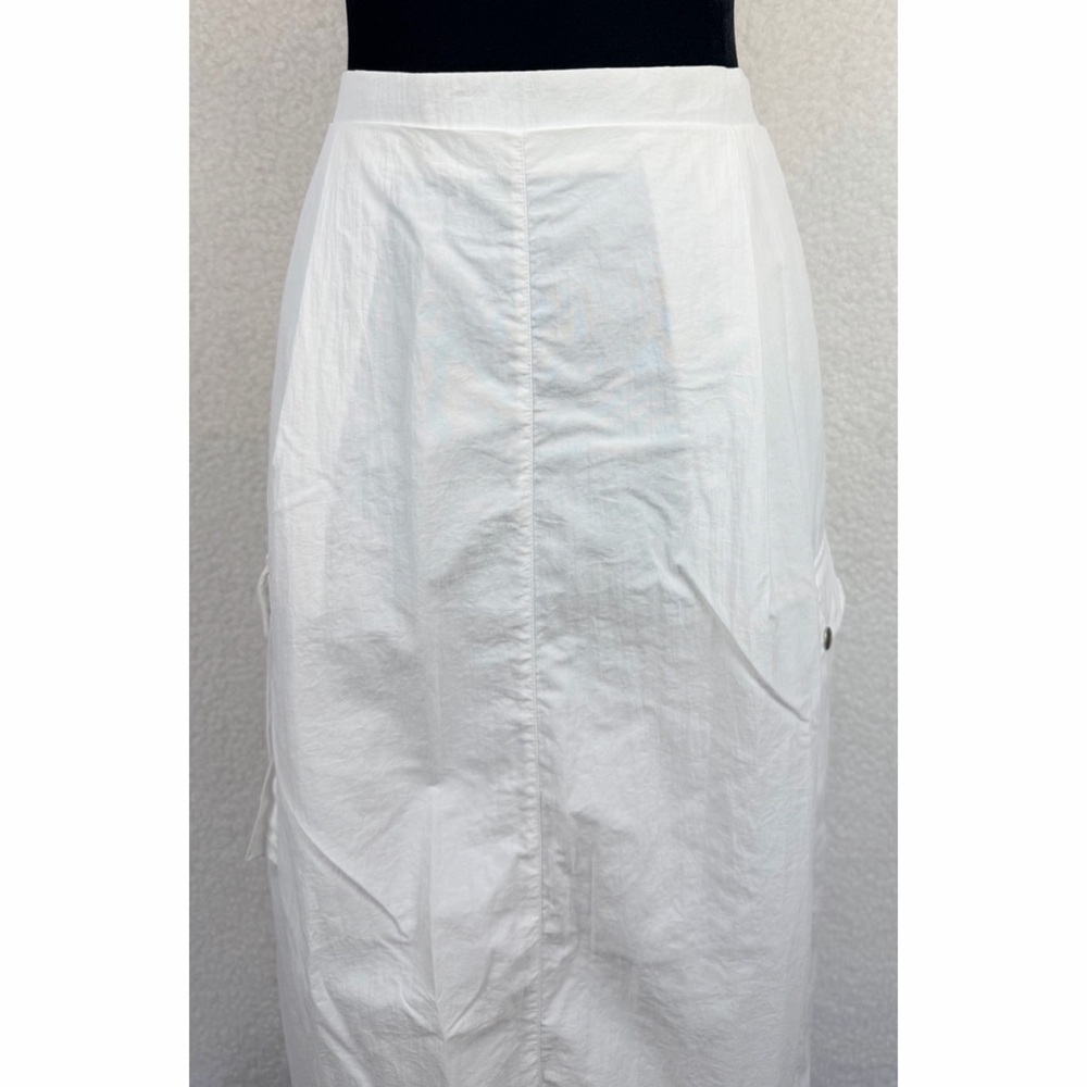 FM2050 • White Cargo Style High-Waisted Maxi Skirt with Drawstring Hem, S - Picture 3 of 14